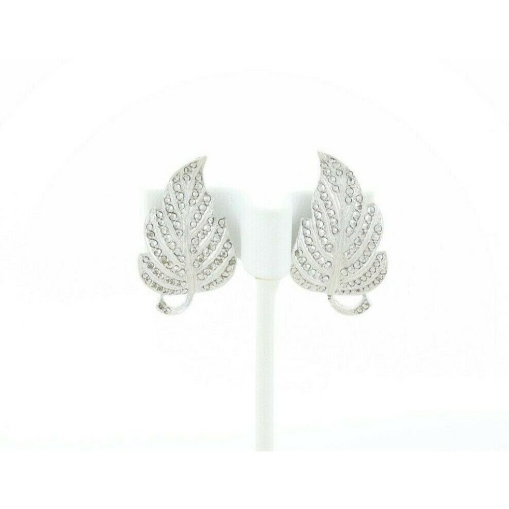 Sterling Silver Marcasite Leaf Clip On Earrings Screw Back - Picture 4 of 7
